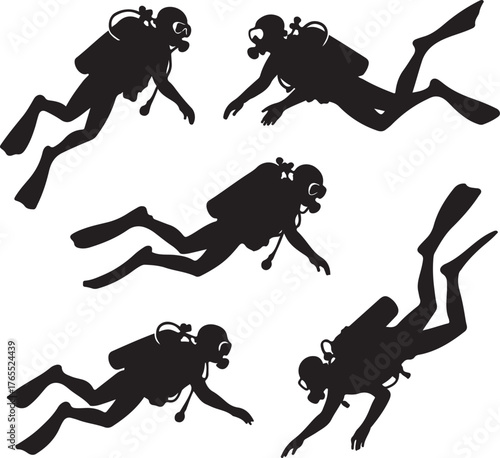 scuba diving silhouettes vector