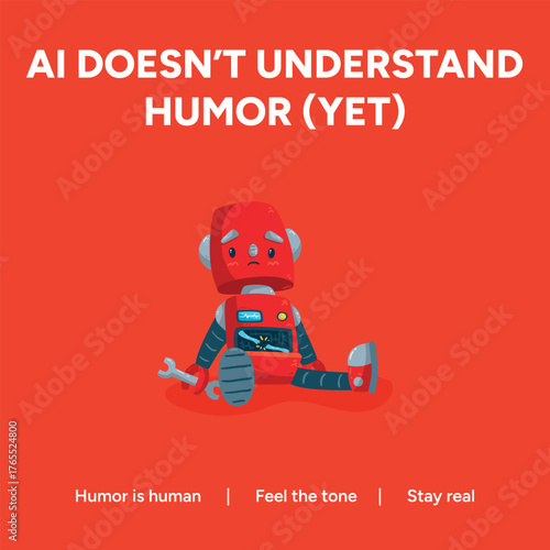 Vector art of ai doesnt understand humor yet a cartoon robot humorously highlights the current limitations of artificial intelligence in comprehending human emotion artificial intelligence post