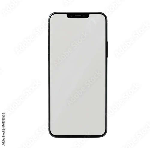 Modern black smartphone with a blank screen, isolated against a black backdrop