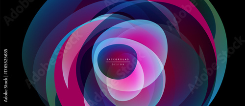 Abstract layers create vibrant circular design. Pink, purple, blue hues blend, forming dynamic visual effect. Modern background element.