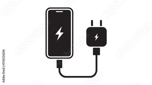 Smartphone charging with a power adapter simple flat vector icon for mobile devices isolated on white background