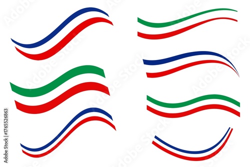 Set of italy and france flag wavy logo icons