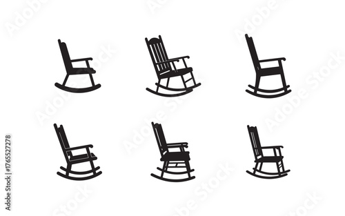 Collection of Rocking Chair Silhouettes on White Background Comfort and Relaxation Design Element