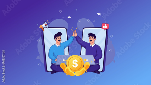 Illustration of business partnership and successful deal concept with high five illustration