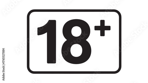Eighteen plus age restriction icon simple black vector symbol for content rating isolated on white background