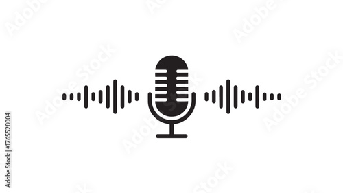 Microphone icon with sound waves simple flat vector illustration for podcasting and audio recording isolated on white background
