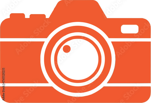 Orange digital camera icon with lens and flash symbol clean simple design