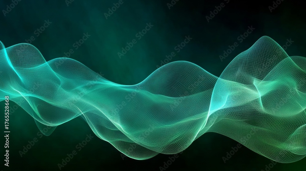 Fototapeta premium Emerald Gradient Mesh Curves Digital Artistry with Wavy Elegance on a Subdued Background Texture