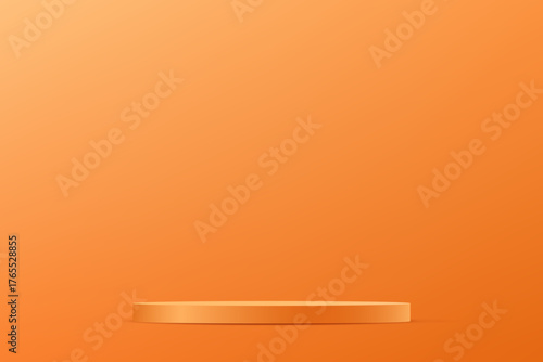 Orange background vector 3d with podium. 3D abstract studio room with pedestal podium. Space for selling products, backdrop, wallpaper, background, text. Vector illustration.