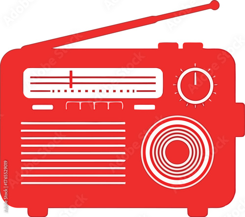 Retro red radio with antenna and tuning dial for vintage music and broadcast listening