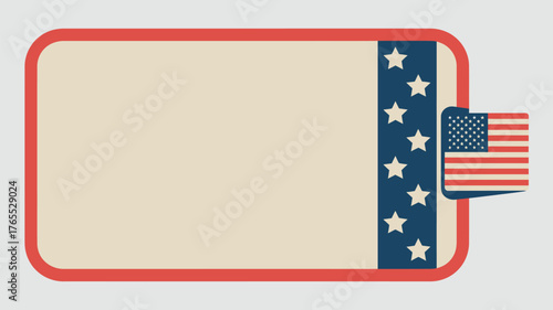 Rectangle with red border and american flag and stars on right side of the frame design element