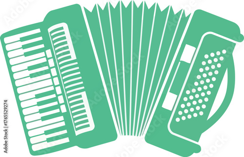Simple green accordion design musical instrument icon with keys and bellows