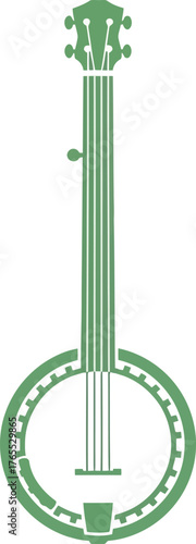 Simple green banjo design representing folk music and country soundscapes
