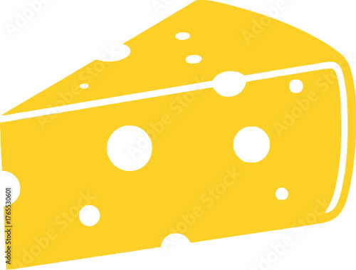 Bright yellow wedge of swiss cheese with iconic holes simple graphic design