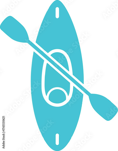 Turquoise kayak with paddle graphic symbol for water sports and recreation activities