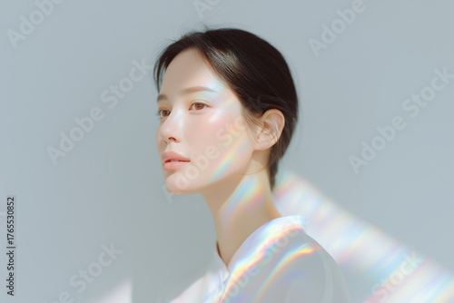 素肌の美しい女性の美容ポートレート　Beautiful Woman with Clear Skin Looking at the Camera