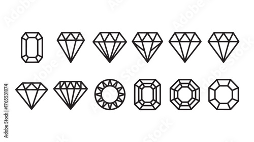 Set of diamond icons simple line art vector illustration perfect for jewelry design and luxury branding