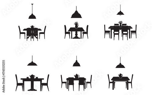 Dining Room Furniture Collection Interior Design Silhouettes Modern Tables and Lighting Fixtures Decor and Arrangement Options