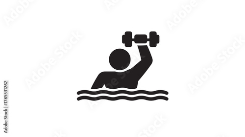 Water aerobics icon vector silhouette of a person lifting a dumbbell in water fitness and exercise concept
