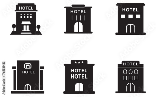 Diverse Hotel Icon Collection Set of Buildings for Hospitality Industry Branding Needs and Travel Concepts
