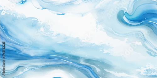 Abstract blue watercolor background texture fluid art painting with marble effect for use as wallpaper or backdrop