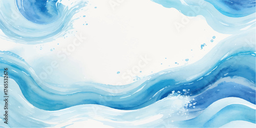 Abstract watercolor ocean waves background flowing blue sea illustration perfect for summer designs and creative projects