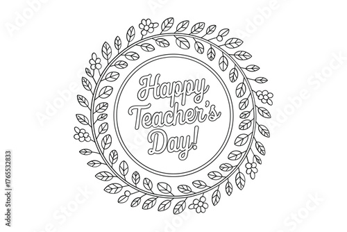 Elegant oval wreath with happy teachers day calligraphy