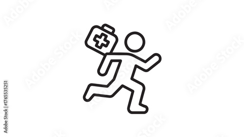 Emergency medical service icon running person with first aid kit simple line vector illustration for healthcare and urgent care