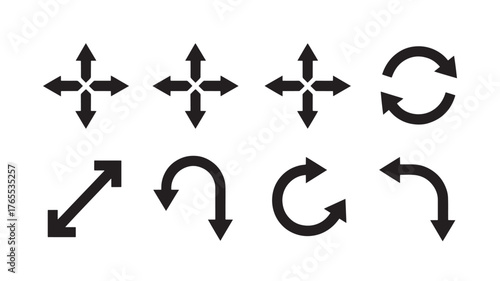 Set of black arrow icons simple flat vector design elements for navigation and direction isolated on white background