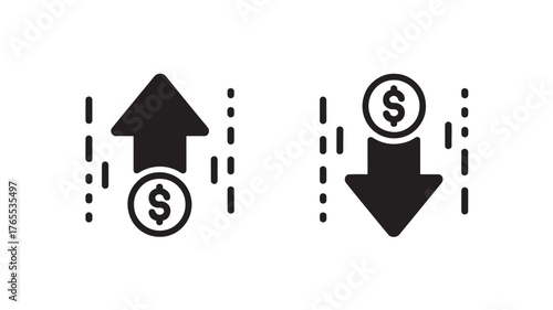 Dollar up and down icons simple glyph vector illustration for financial analysis and business presentation isolated on white background
