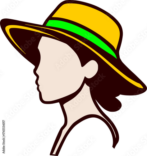 Premium vector of women's sun hats and stylish female profile silhouettes. Summer fashion and travel icons.