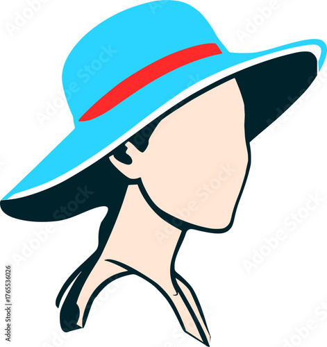 Premium vector of women's sun hats and stylish female profile silhouettes. Summer fashion and travel icons.