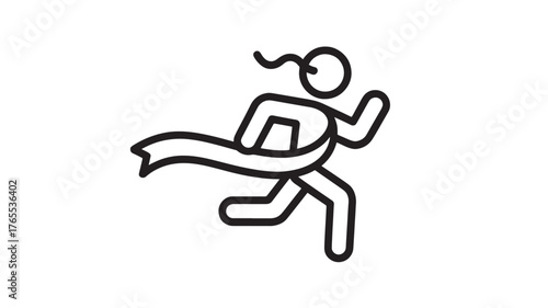 Line art icon of a woman crossing the finish line vector illustration for sports and competition concepts isolated on white