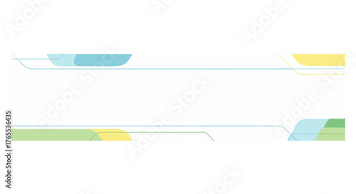 Abstract minimalist banner design with pastel blue, green, and yellow geometric shapes, creating a clean and modern aesthetic for digital and print media