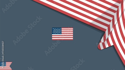 Illustrated american flags on a gray background with red and white stripes in the corners
