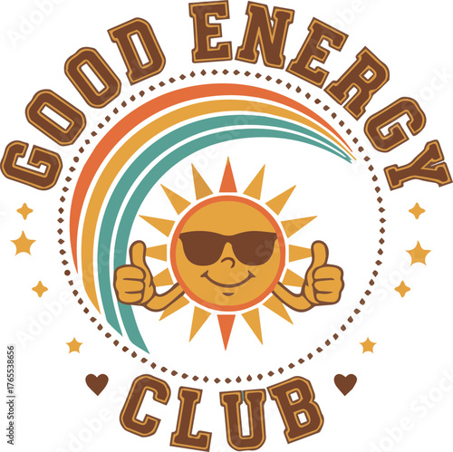 Good Energy Club  Retro Sun & Rainbow Positive Vibes T-Shirt