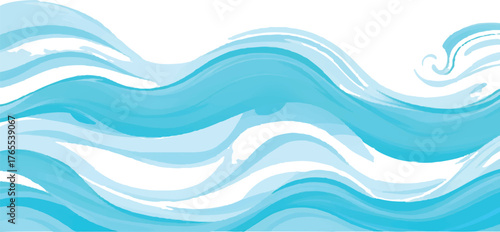 Abstract blue watercolor waves background flowing vector illustration for summer designs isolated on white