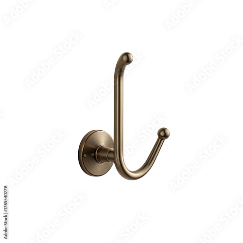 Vintage-style bronze double hook, elegant curved design, mounted on a dark background