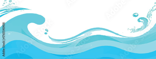 Stylized blue water wave illustration vector design with splashes and bubbles perfect for backgrounds and design elements