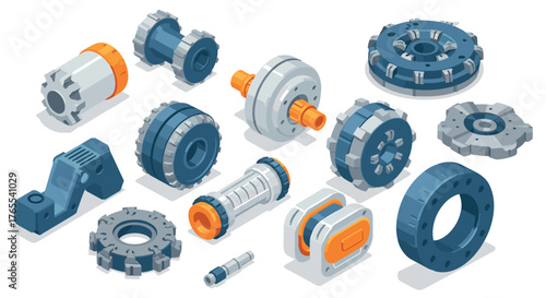 Detailed industrial gear set in 3d isometric style for engineering design