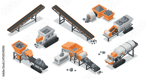 Industrial conveyor and machinery set in isometric style