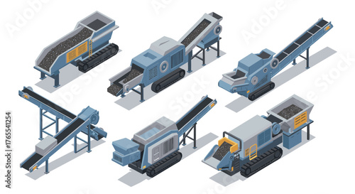 Isometric industrial conveyor machines for material processing and manufacturing
