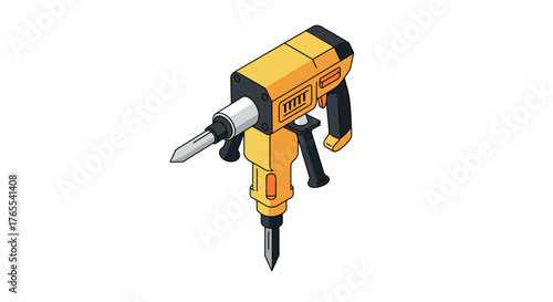 Isometric construction jackhammer in yellow and black