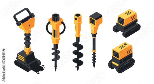 Isometric construction tools and vehicles for industrial projects