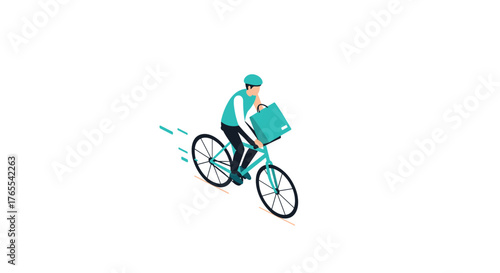Courier on bicycle delivering package in modern minimalist design