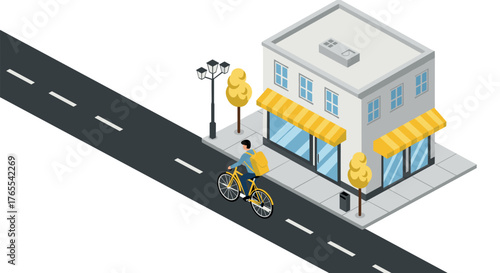 Urban cyclist on an isometric city street