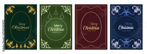 Stylish Merry Christmas and Happy New Year holiday card design festive branding poster flyer and label templates