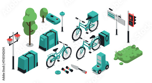 Isometric urban cycling elements and green delivery concept