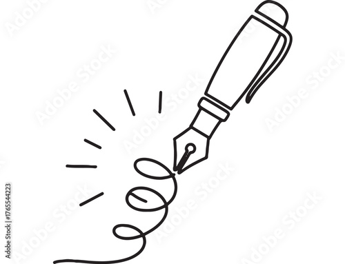 Elegant fountain pen creating swirling lines of ink, symbolizing creativity and writing.