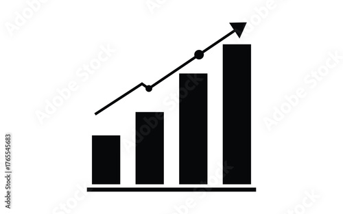 Rising trend illustrated with black bar chart and upwards line